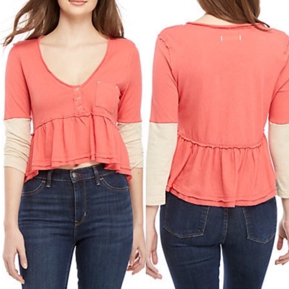 Free People Peplum Cropped Long Sleeve Tee